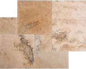 French-pattern travertine in beige with grey and rust veining