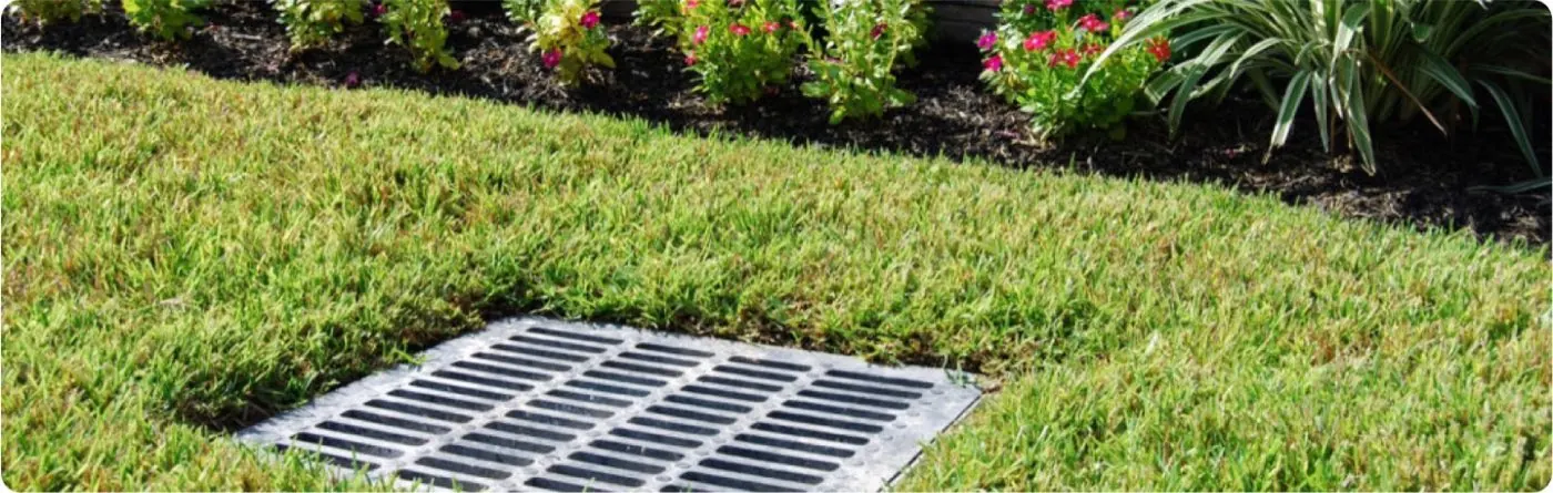 Catch basin set into a lawn