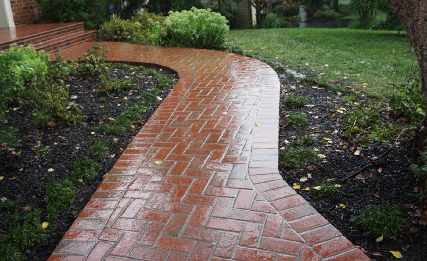 Brick paver walkway built at a Cornelius, North Carolina home