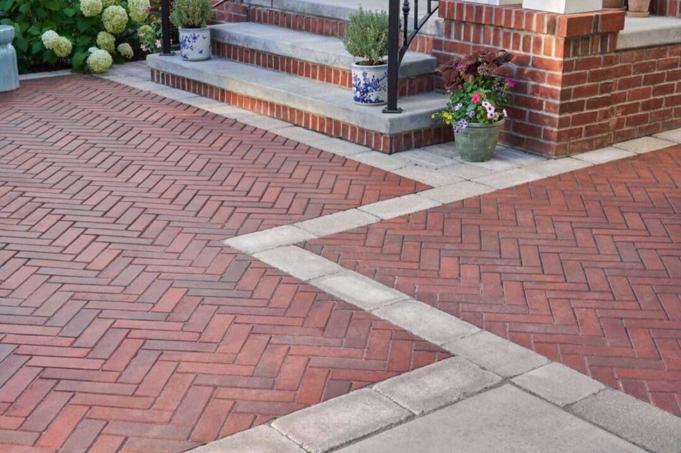 Herringbone brick patio and masonry work in Huntersville