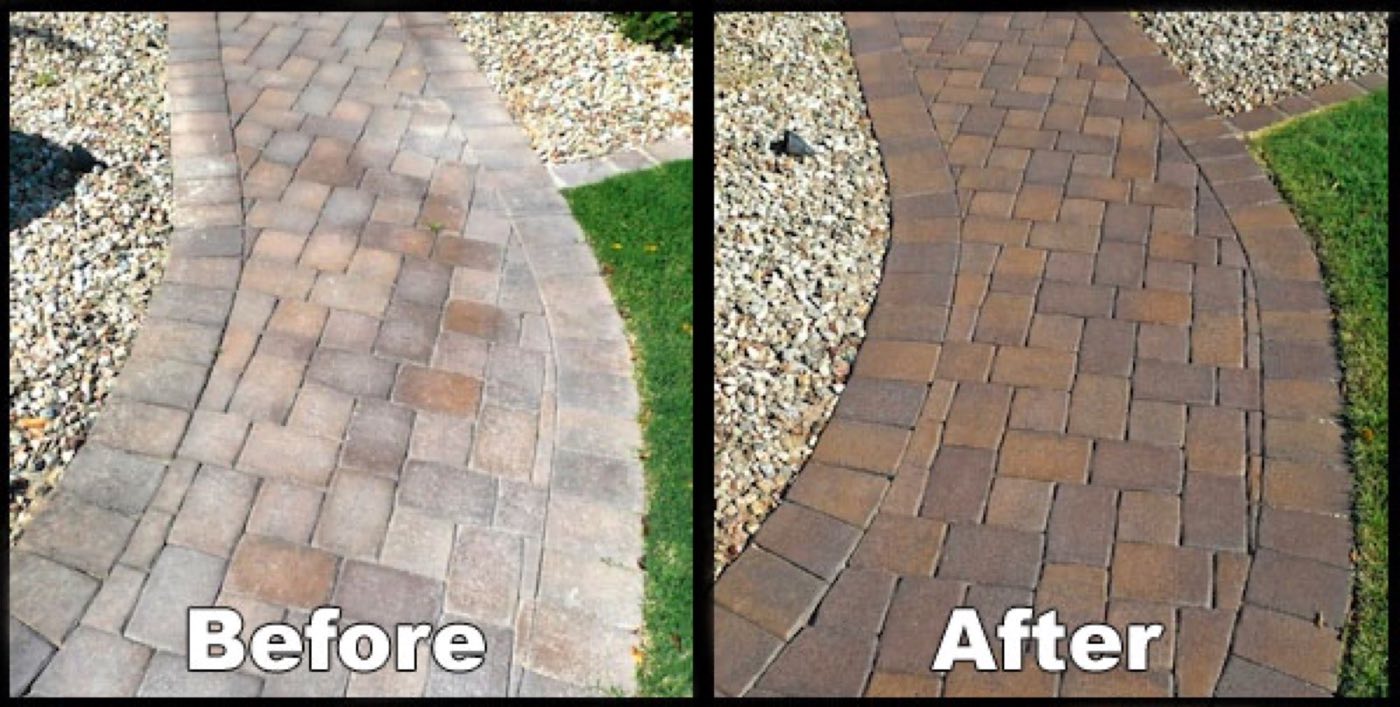 Paver patio being sealed in Mooresville