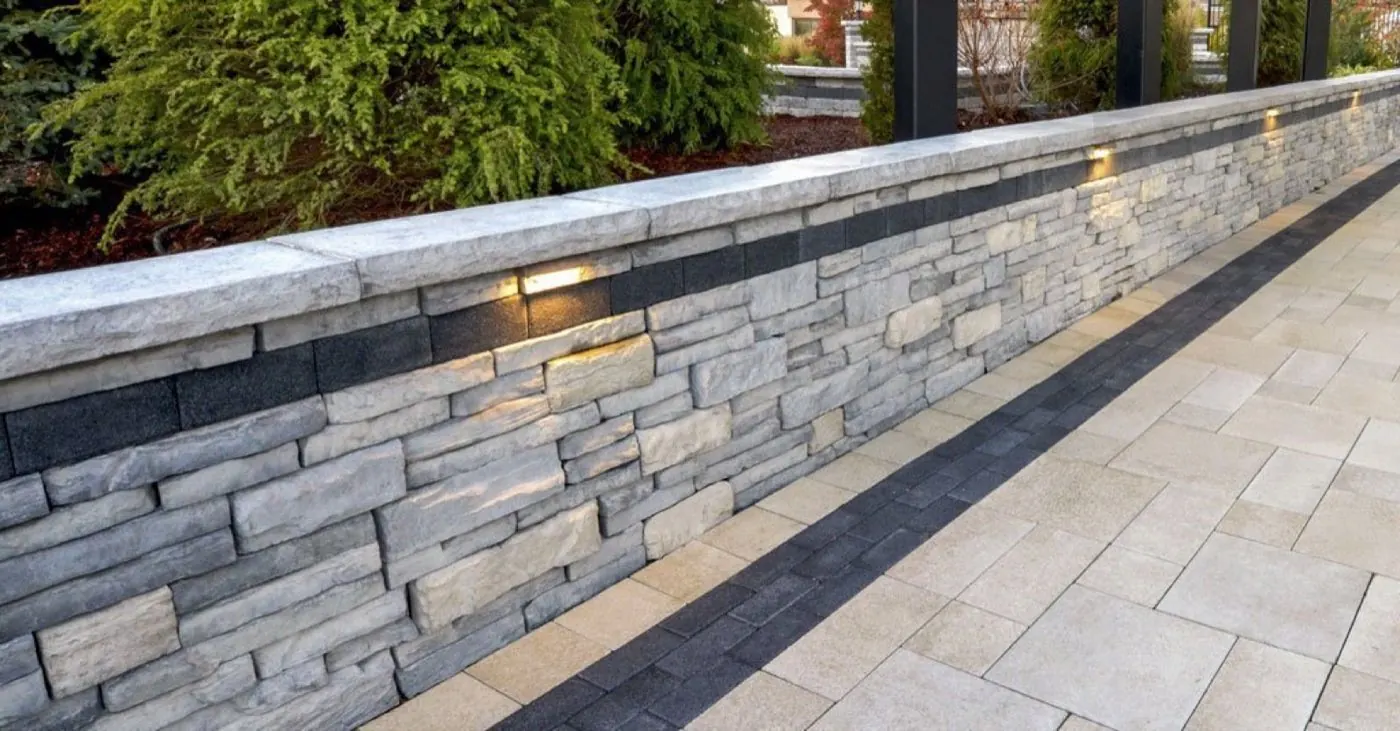 Unilock Rivercrest segmented retaining wall at a Lake Norman home