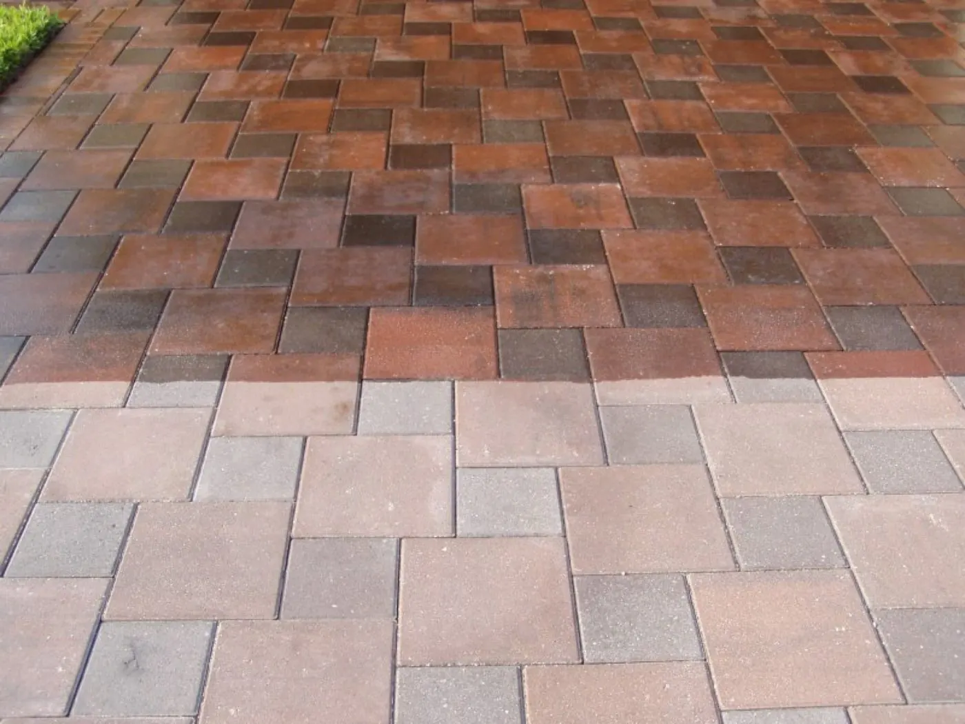 Wet-look sealer on a paver patio in Cornelius